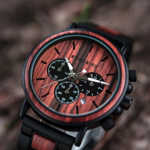 Luxury Zebra and Ebony Wood Chronograph Military Quartz Watch - Picture 2 of 16